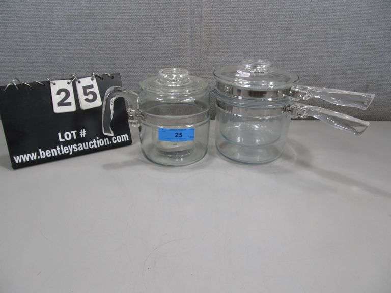 PYREX DBL BOILER & COFFEE POT W/ LIDS