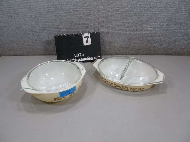 PYREX GOLDEN ACORN W/ LIDS - REGULAR & DIVIDED