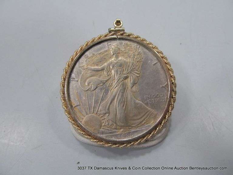 1996 WALKING LIBERTY SILVER EAGLE $1.00 SILVER COIN W/ 14KT YELLOW GOLD ...