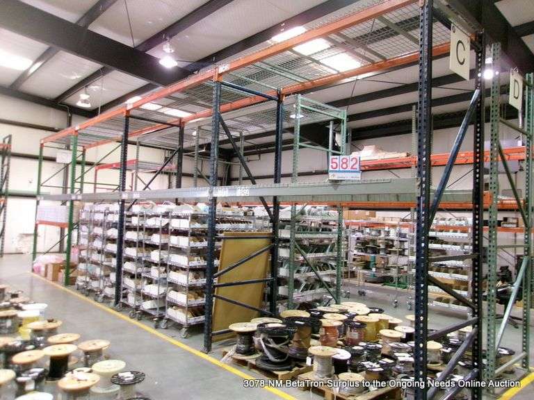 4 SECTIONS OF PALLET RACKING: 16FT. TALL, 9FT. WIDE, 4FT. DEEP - LATE ...