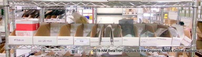 SHELF OF BINS & ASSORTED COMPUTER PARTS - Bentley & Associates, LLC