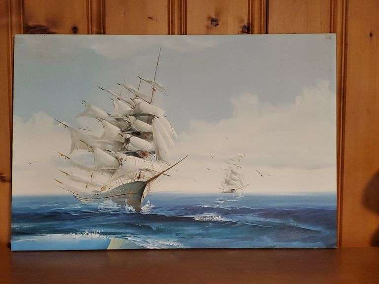 Unframed and unsigned 24x36 clipper ship painting. BidAssets Online