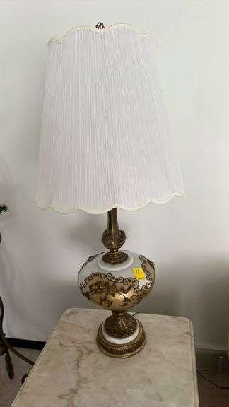 45”h mid century table lamp with applied flowers