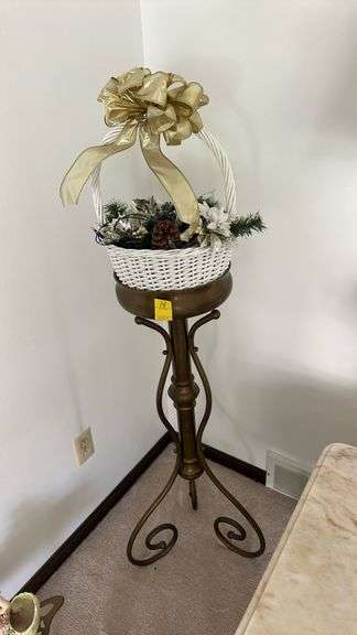 38” brass plant stand with Christmas arrangement