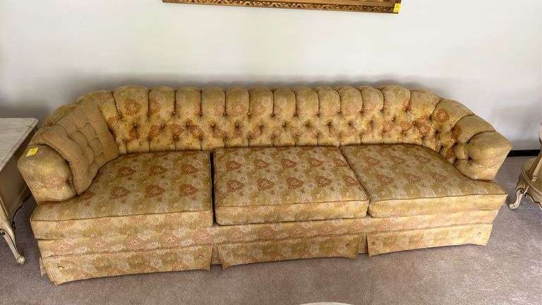 84” Howard Parlor orange/yellow vintage sofa