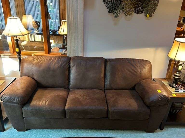3 pc brown microfiber living room suite incl: 87” 3-cushion sofa, 67” loveseat and 39” rocker recliner.  Sells as a set!