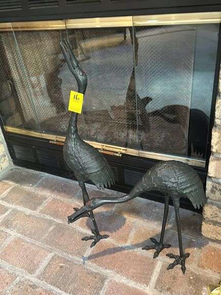 2 metal cranes, 25” & 13”