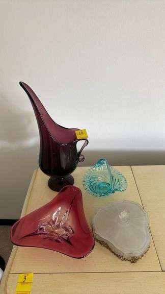 Colored art glass and frosted covered dish