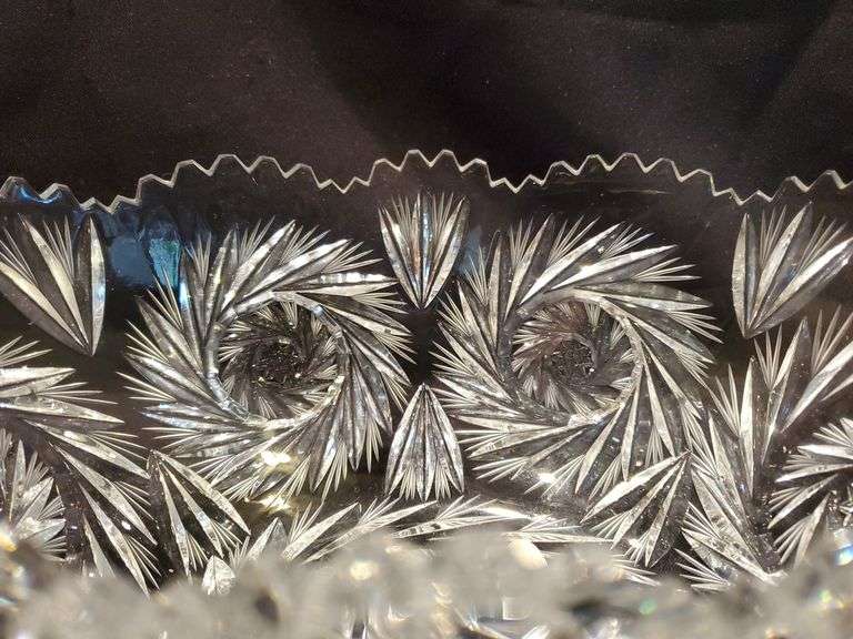 American Brilliant Cut pinwheel design oval crystal bowl. Tag states unsigned Eggert. See photos.