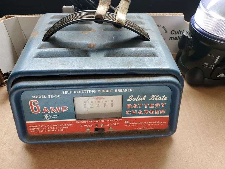 Schumacher Electric Corp 6 amp solid state battery charger, kidde dry chemical fire extinguisher, magnetic LED lights, anchor lantern mini light, LED lantern light, Eveready flashlight.