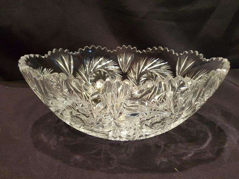 American Brilliant Cut pinwheel design oval crystal bowl. Tag states unsigned Eggert. See photos.