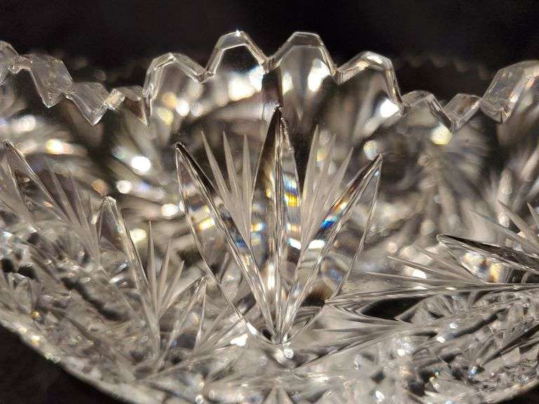 American Brilliant Cut pinwheel design oval crystal bowl. Tag states unsigned Eggert. See photos.