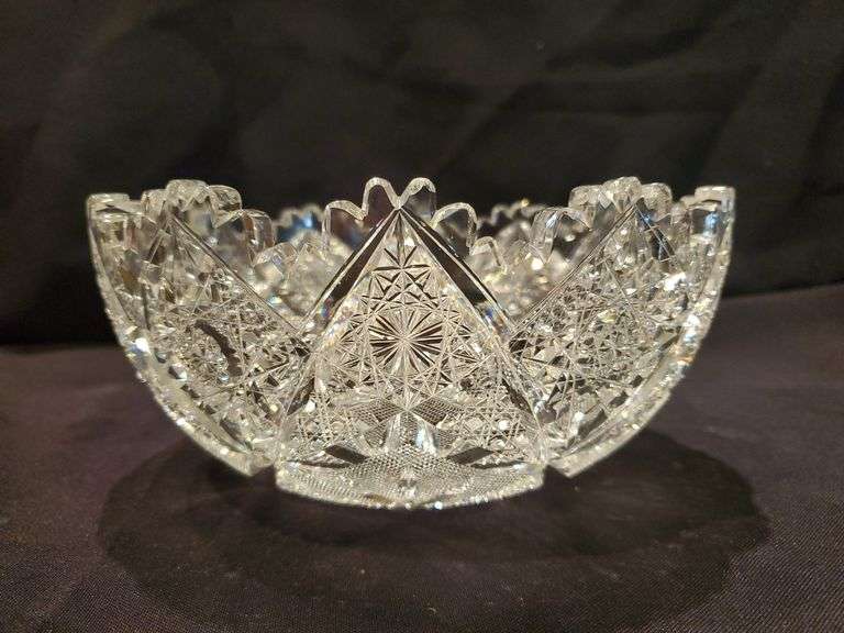 American Brilliant Crystal Bowl with star and diamond point design.