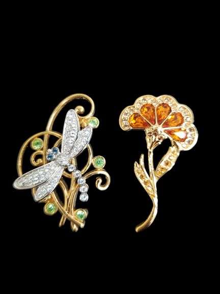 (2) Swarovski Crystal brooches 2"