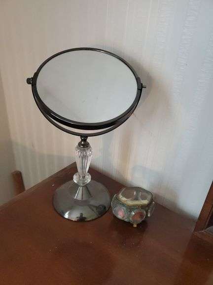 Mirrors, glass display tray, perfume bottles, &  candle holders with prisims