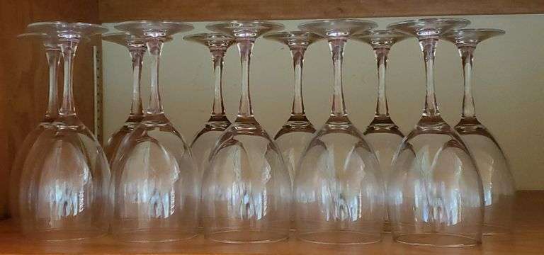 (11) Clear glass stemware.