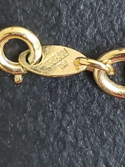Trifari Gold tone chain link cream & black enamel pendant necklace
