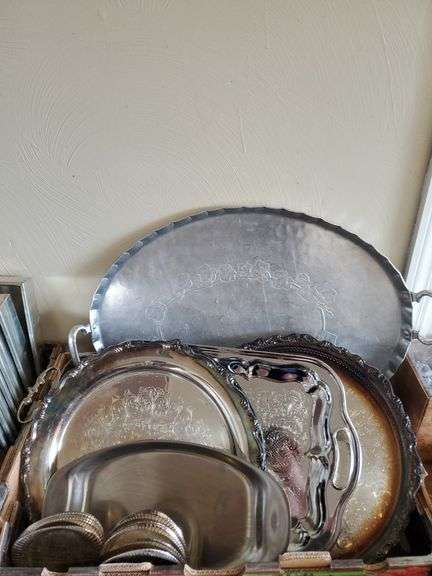 Silver plate, aluminum and other serving platters.