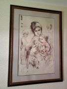 Edna Hibel large signed and numbered (22/52) mother with children art, framed 47x34.