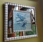 Blue Jay framed mirror, artist signed. 14.5 x 14.5
