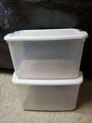 Two stackable Sterilite 66 q totes with lids. By the piece X2.