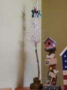 (4) decorative wooden birdhouses, bird in tree.