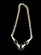 Trifari Gold tone chain link cream & black enamel pendant necklace