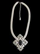 1928 art Deco black and rhinestone silver tone choker necklace