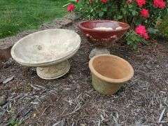 Three ceramic garden planters 6-12" round