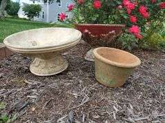 Three ceramic garden planters 6-12" round