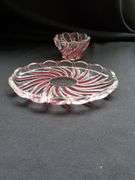 (2) pieces red swirl glass candy dish and small 9" plate