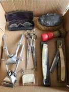 Early spectacles, barber supplies, straight razors
