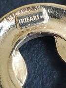 Trifari Gold tone chain link cream & black enamel pendant necklace