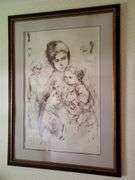Edna Hibel large signed and numbered (22/52) mother with children art, framed 47x34.