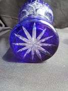 Bohemian cobalt blue to clear hand cut lead Crystal vase, 10" H