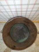 Large antique copper pot / cauldron with wrought iron handle measures 23-in round X 16 in tall
