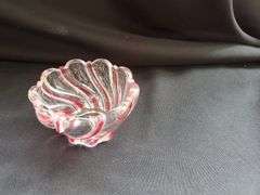 (2) pieces red swirl glass candy dish and small 9" plate