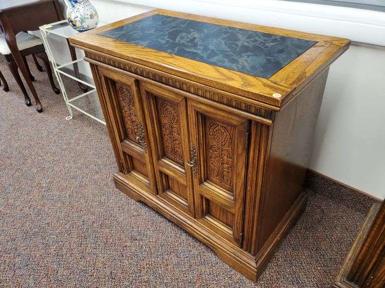 BURLINGTON HOUSE Italian Neoclassical Tuscan Mediterranean Style Slate Topped Server measures 35 in W X 19 in D X 32 in H.