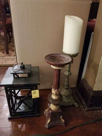 Electrified lantern, wood candle stand, metal candle stand with LED Candle