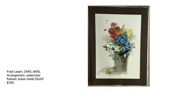 Fred Leach OWS/AWS arrangement watercolor, brass metal frame 33 x 24 Originally priced at $150