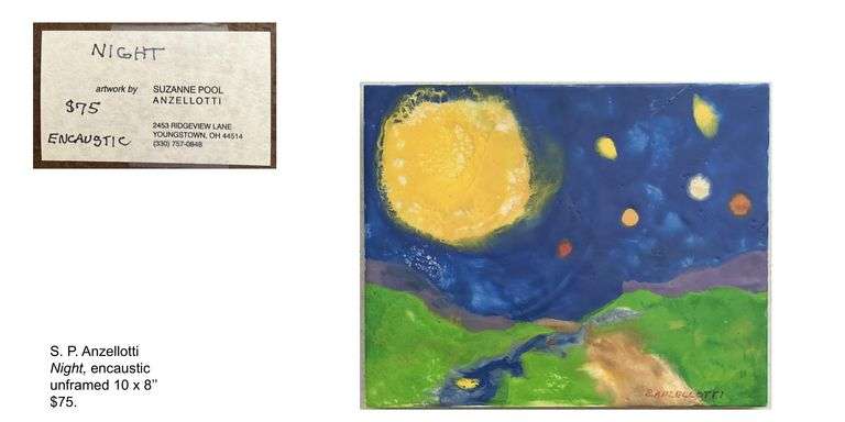 S.P. Anzellotti, Night, encaustic, unframed, 10 x 8, Originally priced at $75.