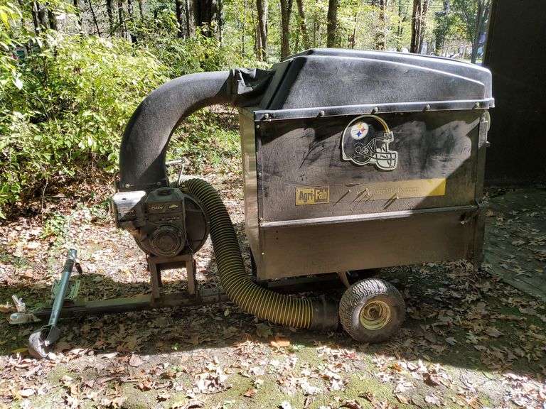 Agri-Fab, model number 501-885, tow behind leaf vacuum features Briggs & Stratton OHV engine. Starts and works as it should. Back shed.