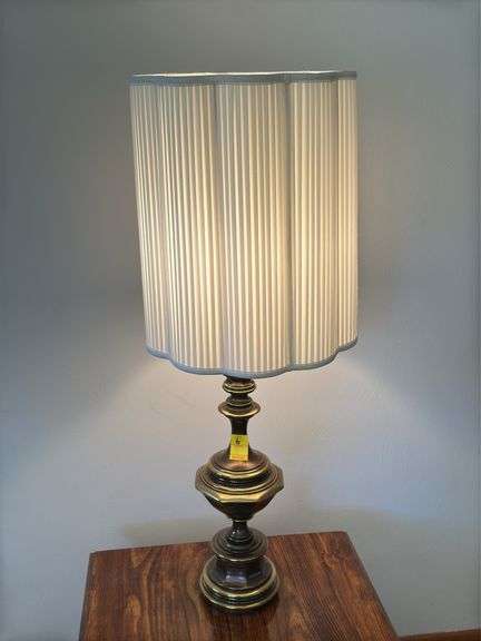 Pair of heavy brass table lamps, approximately 40 inches tall