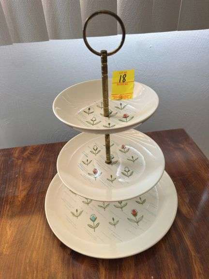 Royal China April showers, three tiered candy dish, chipped