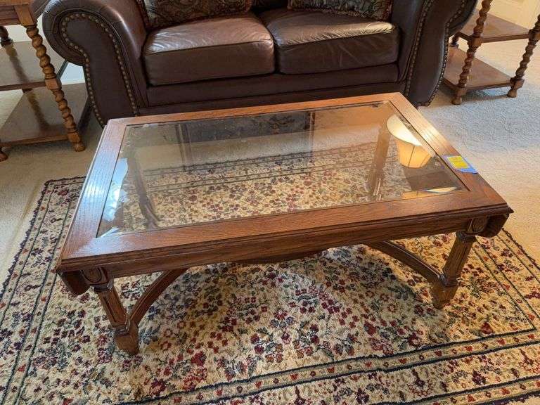 Beveled Edge Glass Drop Leaf Coffee Table Measures 48”W x 24”D 15”H