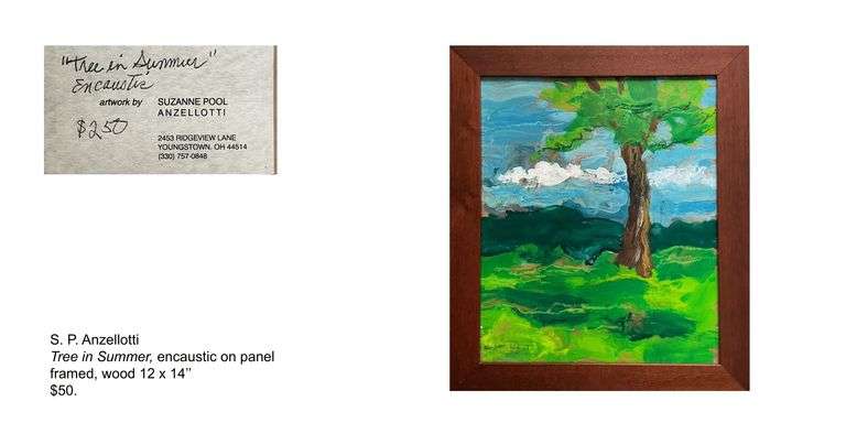 S.P. Anzellotti, Tree in the Summer, encaustic on panel, wood frame 12 x 14, originally priced at $250