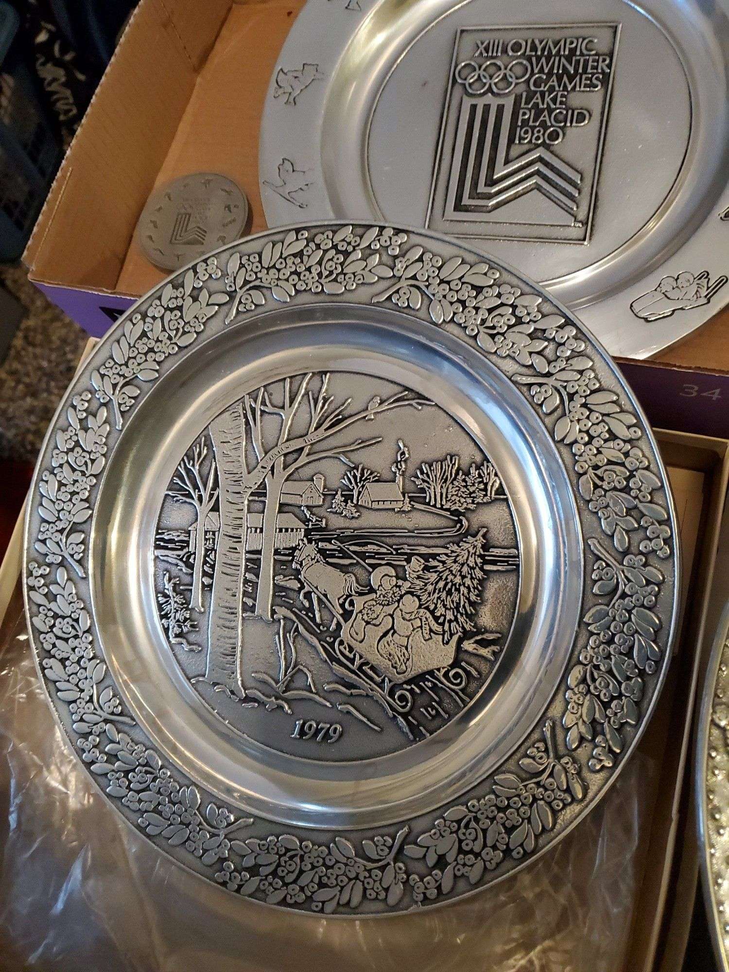 Decorative Wilton pewter plates includes 1980 lake placid Winter