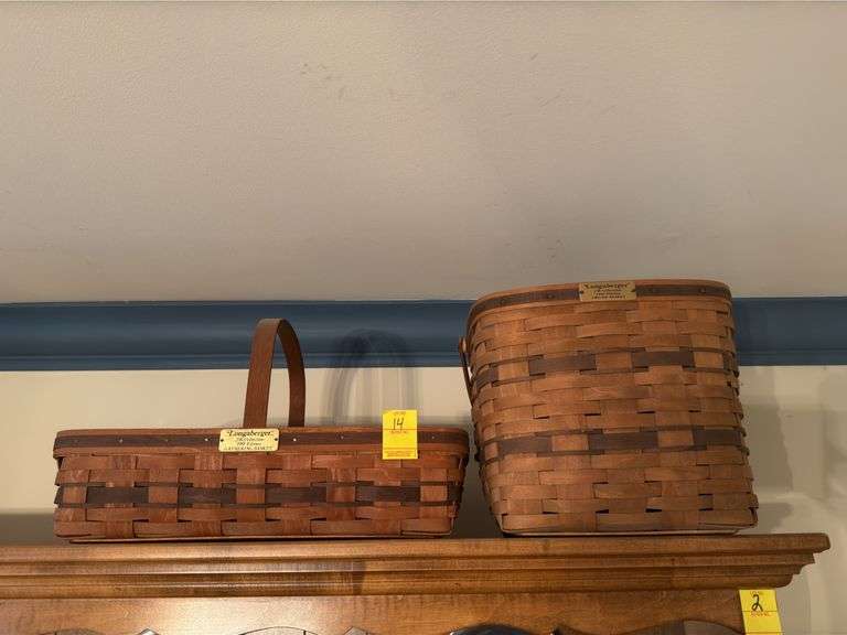 2 Longaberber baskets: JW Collection 1988 edition GATHERING BASKET and JW Collection 1986 edition TWO PIE BASKET.  Dining room