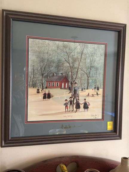 27x27 P Buckley Moss artist double signed/numbered,  ‘Country School Days’ , 1991, 678/1000.  Dining room