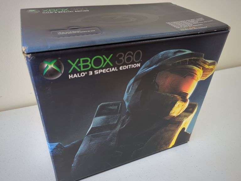 Xbox 360 Halo 3. Special edition console, controller, 20 GB hard drive, headset, gamer picks and theme, play and charge kit included. Sealed new in box